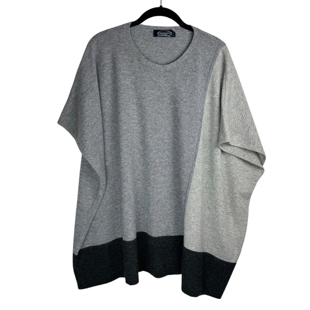 Magaschoni 100% Cashmere Colorblock Boxy Sweater Poncho One Size